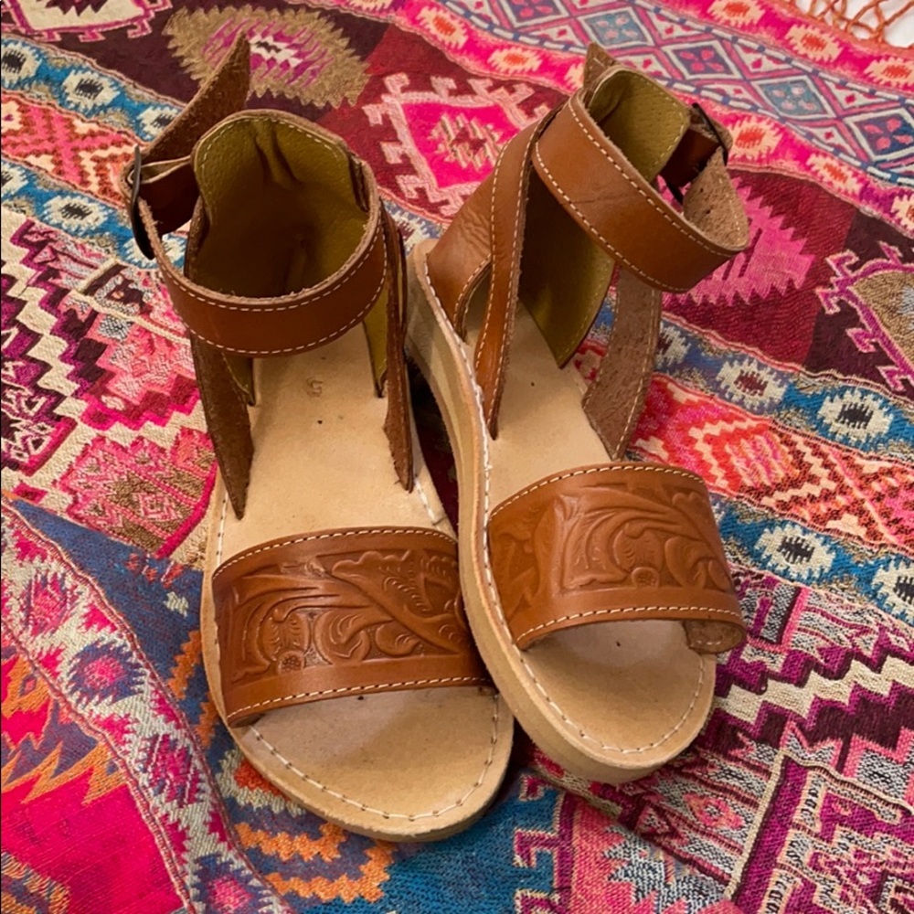 Mexican leather huaraches hand tooled